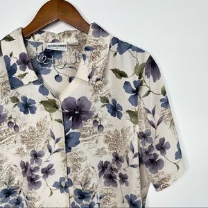 vintage floral v-neck button up crinkle blouse [0284]